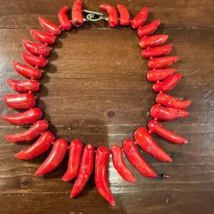 Red coral necklace with large natural beads,